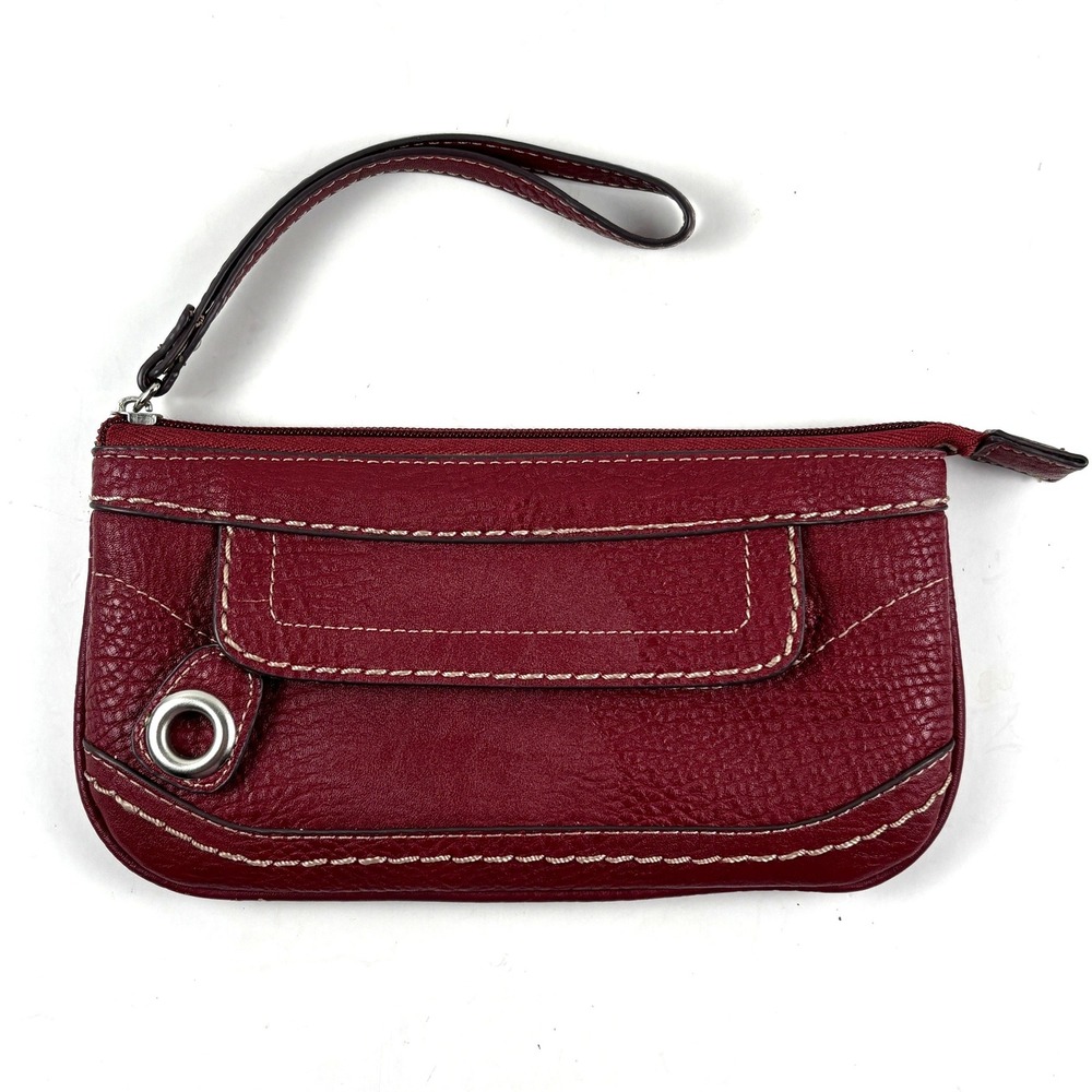 B.O.C. Born Concept Wristlet Women Small Burgundy Red Pebbled Faux Leather